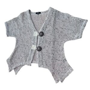 Kaktus Open Weave Cropped Lightweight Shrug Knit Silver Gray Cardigan Size Small